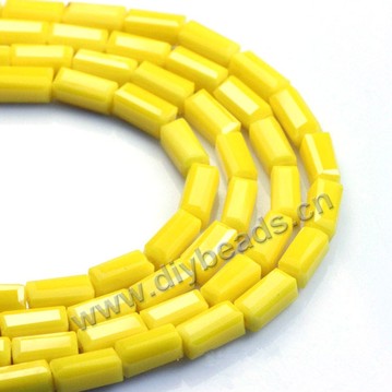 beads, glass, porcelain color, yellow, 3*6mm facted rectangle, sold per package of 5 strands-(80pcs/strand).