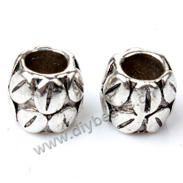 Bead,big-hole beads,alloy,8x7mm,silver color,Sold per pkg of 50ps