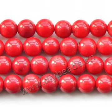 Bead,red coral, 4mm round. Sold per 16-inch(40cm) strand