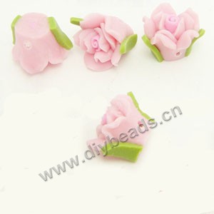 Bead, polymer clay, pink, 10mm rose. Sold per pkg of 24.