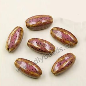 Bead, fancy glaze porcelain, pink, 27x12mm long oval. Sold per pkg of 30 beads 