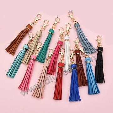 15cm New Style PU Leather Keychain Bag Tassel Keychain Accessories Lobster Clasp Tassel Keychain