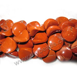 Bead, red flake jasper (natural), 20mm twisted flat round. Sold per 16-inch strand