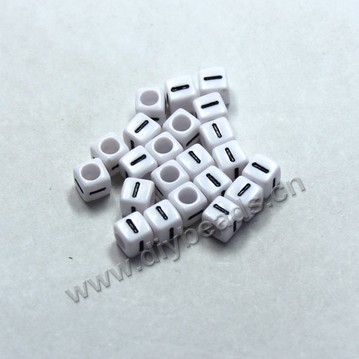 Bead, acrylic,White,alphabet is I, 6x6mm cube with 3.5mm drill hole. Sold per pkg of 100ps