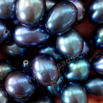 Pearl,cultured freshwater,peacock green(dyed),10-11mm loose rice beads, AAA grade. Sold per pkg of 10pcs