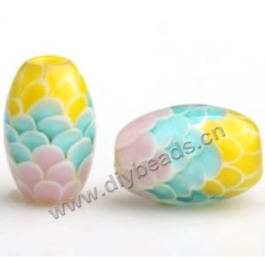 Bead,lampworked glass,mixed colors, 15*10mm oval with fish scale design. Sold per pkg of 5.