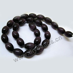 Bead, cat's eye glass, amethyst purple, 14x10mm  oval. Sold per 16-inch strand,approximately 28 beads .