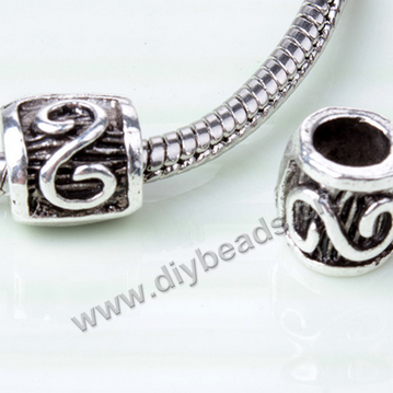 Bead,big-hole beads,silver plated alloy,8.6x9.22mm,Sold per pkg of 50ps