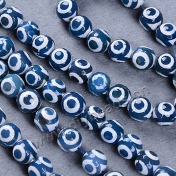 Bead,three eyes agate,white and blue color,6mm round, Sold per one strand.