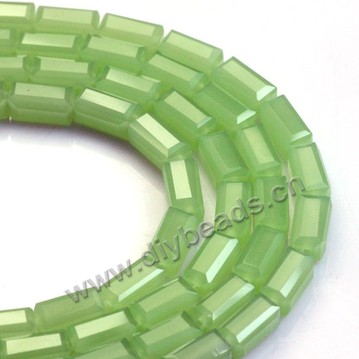beads, glass, porcelain color, jade green, 3*6mm facted rectangle, sold per package of 5 strands-(80pcs/strand).