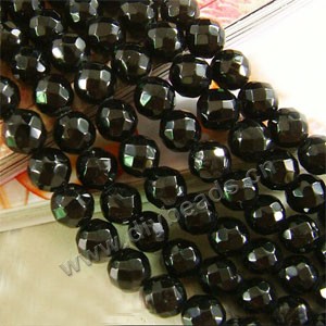 Bead, black tourmaline (natural), 6mm faceted round. Sold per 16-inch strand