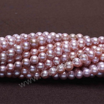 Pearl, cultured freshwater(natural), white/mauve, 7-8mm round, AA1 grade. Sold by per 1 strand.