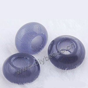 Bead, big-hole beads,cat's eye glass, blue,8x14mm  rondelle with 5mm hole. Sold per pkg of 10.