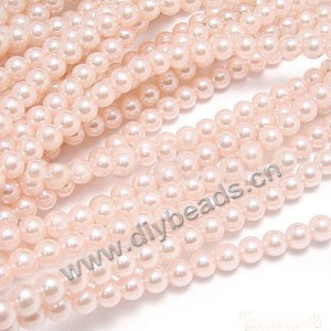 Bead, glass pearl, peach, 6mm round. Sold per pkg of 32-inch strands.