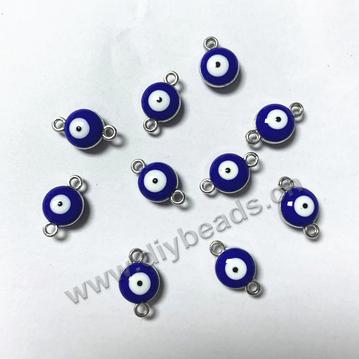 Amazon fashion jewelry double rings pendant european style 8mm blue turkey evil eyes beads alloy charm