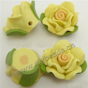 Bead, polymer clay,yellow, 18mm rose. Sold per pkg of 12.