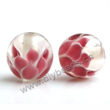 Bead,Japan lampworked glass,white with bright flower, 16x16mm round.mini order 100pc 