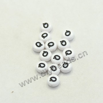 Bead mix, acrylic, white with black alphabet Q, 7x4mm double-sided flat round with 1.2mm drill hole. Sold per pkg of 100ps