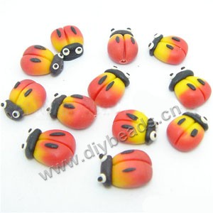 Bead, polymer clay, red/yellow/black, 9x7x5mm ladybug. Sold per pkg of 24.