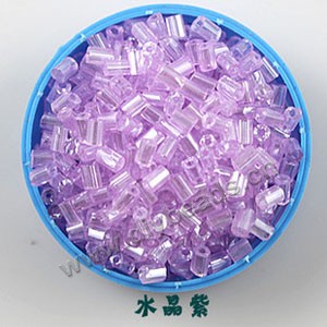 Bugle bead, glass,transparent crystal,lavender ,#1(2x2mm) beads. Sold per pkg of 80 grams,approximately 4,500ps.