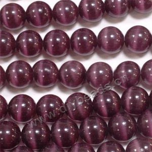 Bead, cat's eye glass,amethyst purple, 10mm round, quality grade. Sold (10)14.5-inch strands.
