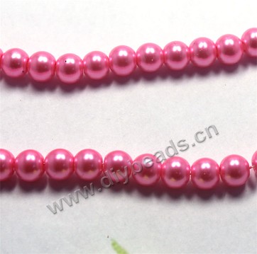 Bead, glass pearl,hot pink, 8mm round. Sold per pkg of 32-inch strands.