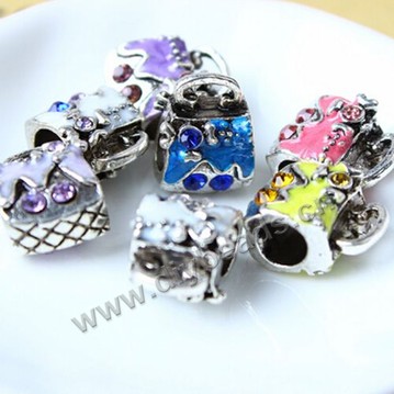 Bead,big-hole beads,alloy with crystal,mixed colors,mini bag,13x14mm. Sold per pkg of 50ps