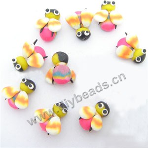 Bead, polymer clay,pink/black/yellow, 11x10x5mm bee. Sold per pkg of 24.