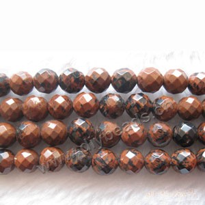 Bead, mahogany obsidian (natural), 8mm faceted round. Sold per 16-inch strand.