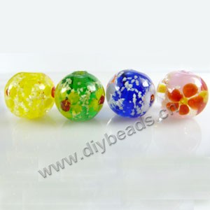 Glow in the dark beads,lampworked glass 4styles to option,14mm round with flower and 2.5mm hole. mini order 20ps