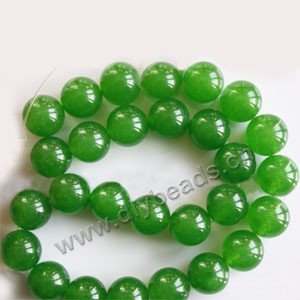 Bead, olive green "jade" (dyed), 14mm round. Sold per 15-inch strand,approximately 28 beads .