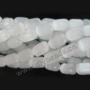 Bead, cat's eye glass,white, 17x14mm round tube, Sold per 14.5-inch strand.