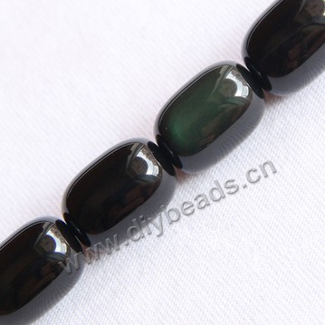 Bead,black obsidian(natural),8*12mm barrel.Sold per 16-inch strand