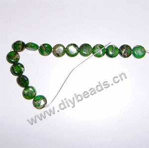 Bead, imperial Jasper(dyed), green, 10mm flat round. Sold per 16-inch strand .factory price. 