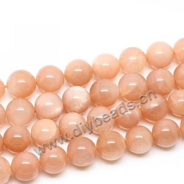 Bead, orange  moonstone (natural), 8mm round. Sold per 15-inch strand （39CM）