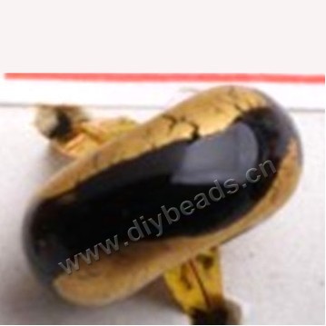 Bead, big-hole beads,Lampworked glass and silver-plated brass grommet,gold and black,14x7mm rondelle with 4.5 mm hole,sold per pkg of 50ps