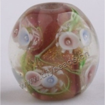 Bead, lampworked glass,brown with flower, 20x20mm round.mini order 50pc 
