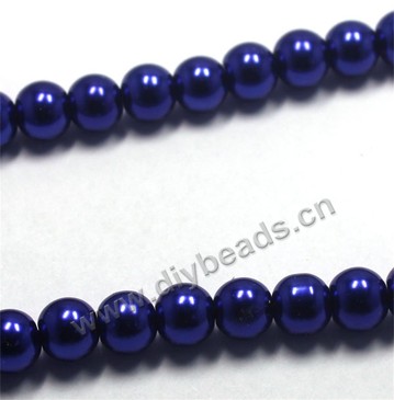 Bead, glass pearl, cobalt blue, 8mm round. Sold per pkg of 32-inch strands.