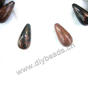 Bead, mahogany obsidian (natural), 14x29mm top-drilled puffed teardrop. Sold per 16-inch strand.