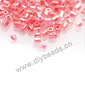 Bugle bead,taiwan, glass, rainbow,hot pink ,#1(2x2mm) hex beads. Sold per pkg of 500 grams,approximately 40,000ps