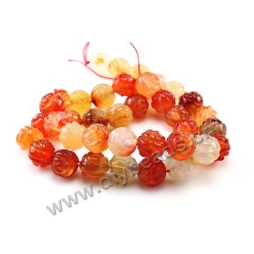Bead, red agate (heated), 10mm carved double side flower,  Sold per 15-inch strand.