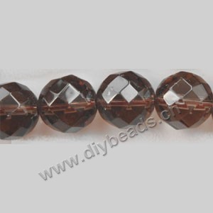 Bead, smoky quartz (heated/irradiated), 12mm 64-faceted round .sold per 13.7-inch strand