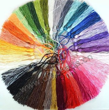 Tassel, silk (imitation) , assorted colors, 5-1/2 inches. Sold per pkg of 500.