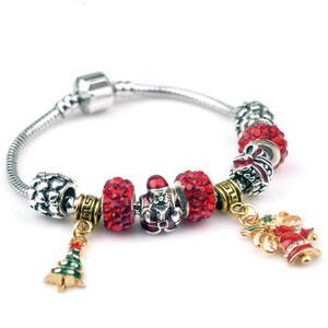 Bracelet,alloy, Beaded bracelet ,christmas style with jingle bell and christmas tree,Sold per pkg of 10ps