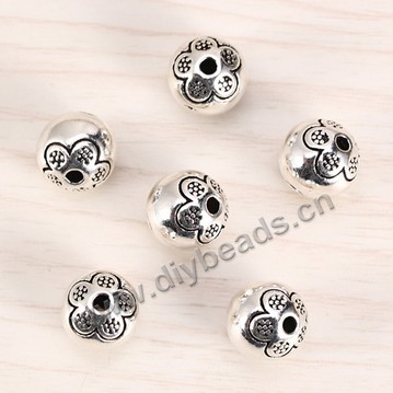 Bead, 925 Thai silver, carved flower, round, 9mm, 1mm hole, Sold per pkg of 1 bag-5 pieces.