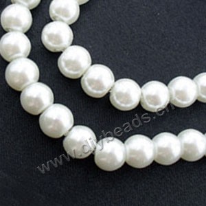 Bead, glass pearl beads, white, 14mm round. Sold per pkg of 10strands 16-inch strands.