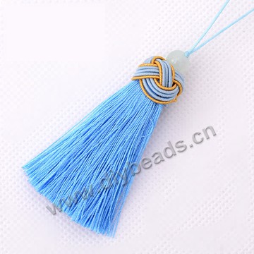 Tassel,nylon tassel,with loop tassel, sky blue, braided cap with beads,7cm length,sold per pkg of 10pcs
