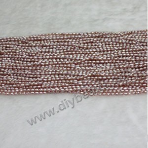 Pearl,cultured freshwater (natural), white/peach/mauve, 2-3mm rice, B- grade. Sold per pkg of (10)16-inch strands.