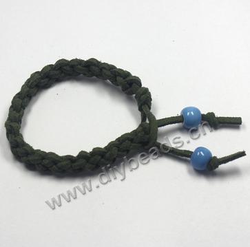 Bracelet, faux suede cord, braided bracelet, green cord and porcelain beads, Sold per pkg of 30pcs.