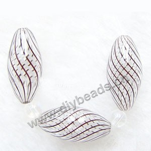 Bead, hand-blown glass, clear with brown line, 24x14mm hollow oval. Sold per pkg of 10